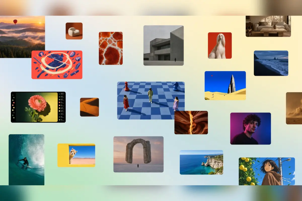 קולאז' של תמונות מגוונות שנוצרו במודל Craft של Canva, על רקע בגווני פastel