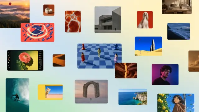 קולאז' של תמונות מגוונות שנוצרו במודל Craft של Canva, על רקע בגווני פastel
