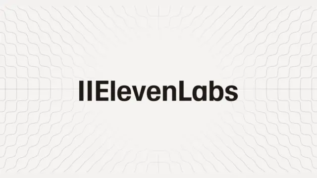 הלוגו של ElevenLabs על רקע גרפי של קווים גליים אפורים