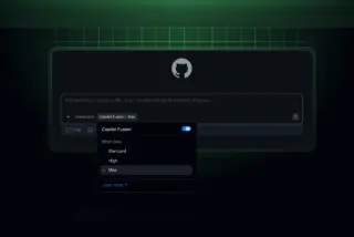 ממשק Copilot בבורר המודלים עם האפשרות Copilot Fusion ורמות המאמץ Standard, High ו-Max
