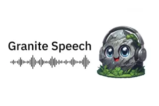 הדמיית המותג של Granite Speech: שם המשפחה, גל קול ודמות אבן מחייכת עם אוזניות