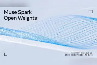 הדמיה רשמית של Meta עם הכיתוב "Muse Spark Open Weights" על רקע כחול-לבן של קווים גליים