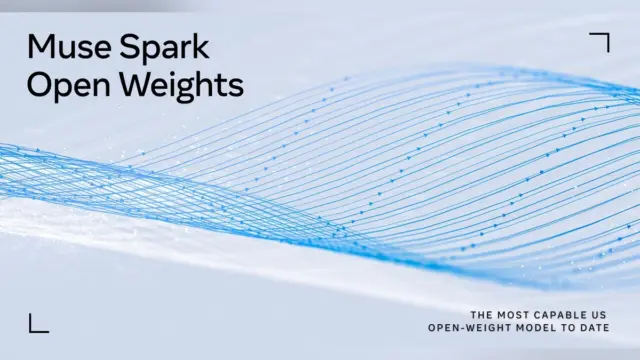 הדמיה רשמית של Meta עם הכיתוב "Muse Spark Open Weights" על רקע כחול-לבן של קווים גליים