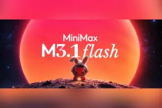 המודל MiniMax M3.1 flash על רקע שמש כתומה גדולה, עם דמות ארנב קטנה בחללית על גבעה