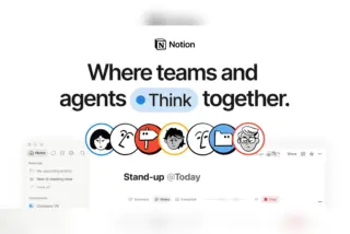 צילום מסך של ממשק Notion עם סוכני AI בשם הצוות ופעילות Stand-up, מעל הכותרת "Where teams and agents Think together"