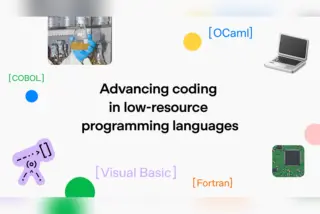 כרטיס השיתוף של OpenAI עם הכותרת "קידום קוד בשפות תכנות בעלות משאבים נמוכים" וסמלים של COBOL, Fortran, OCaml ו-Visual Basic