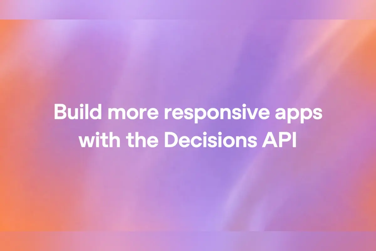 תמונת השיתוף הרשמית של OpenAI להשקת Decisions API, עם הכיתוב "Build more responsive apps with the Decisions API" על רקע צבעוני בגוונים של ורוד וסגול