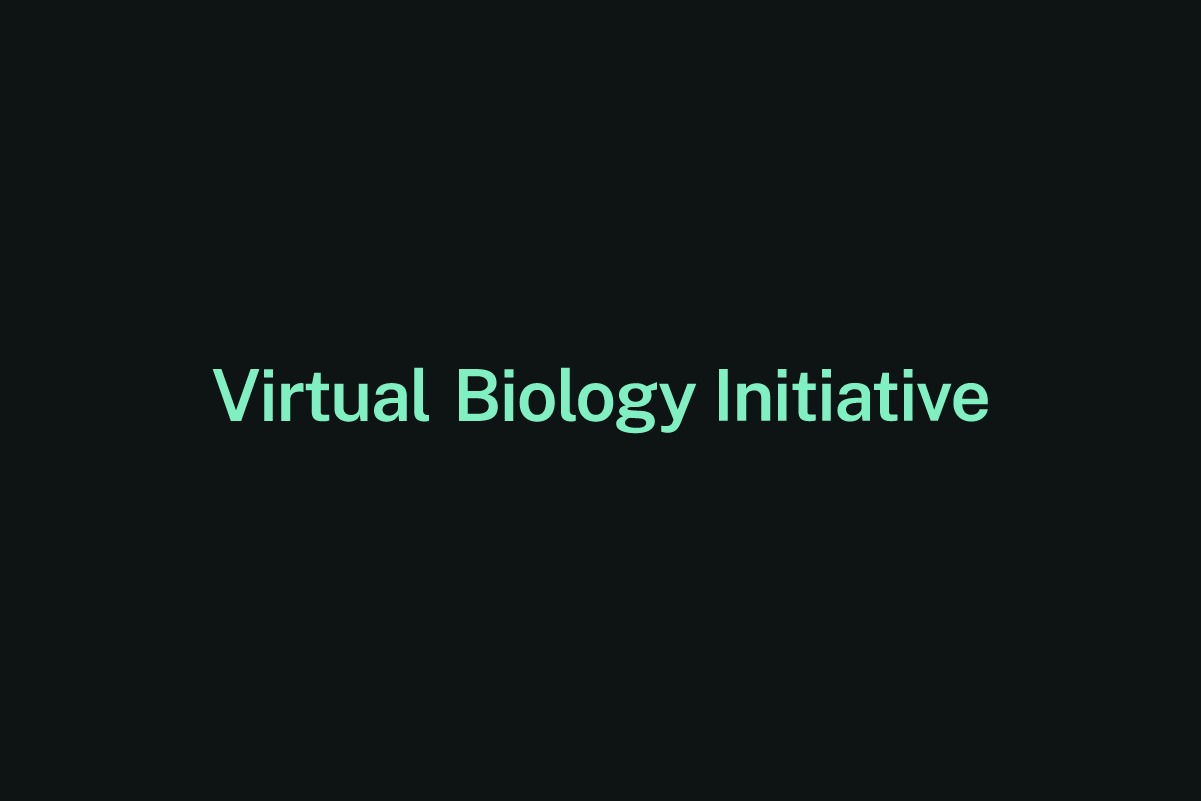 כרטיס כותרת כהה עם הטקסט "Virtual Biology Initiative" בצבע ירוק-טורקיז