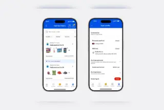 שני מסכי טלפון מציגים את ממשק החשבון של Walmart, כולל היסטוריית רכישות ופרופיל הסוכן